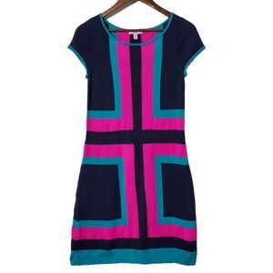 Lilly Pulitzer Isabella Sweater Dress Size S Colorblock Navy Blue Pink Womens